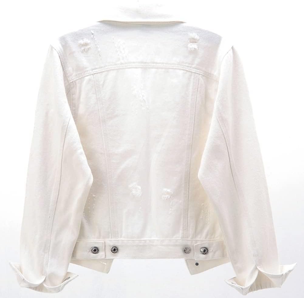 Womens Denim Jackets Distressed Ripped Long Sleeve Jean Jacket Coats - Image 2