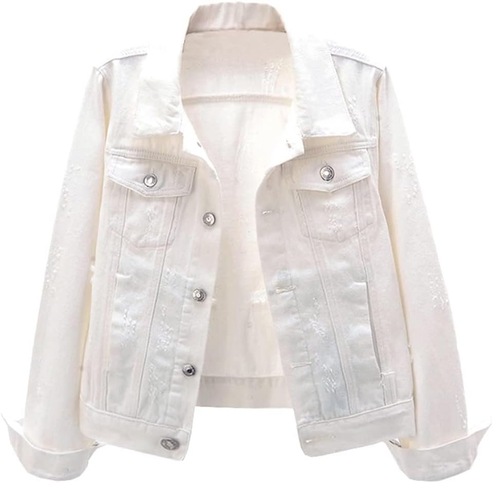 Womens Denim Jackets Distressed Ripped Long Sleeve Jean Jacket Coats