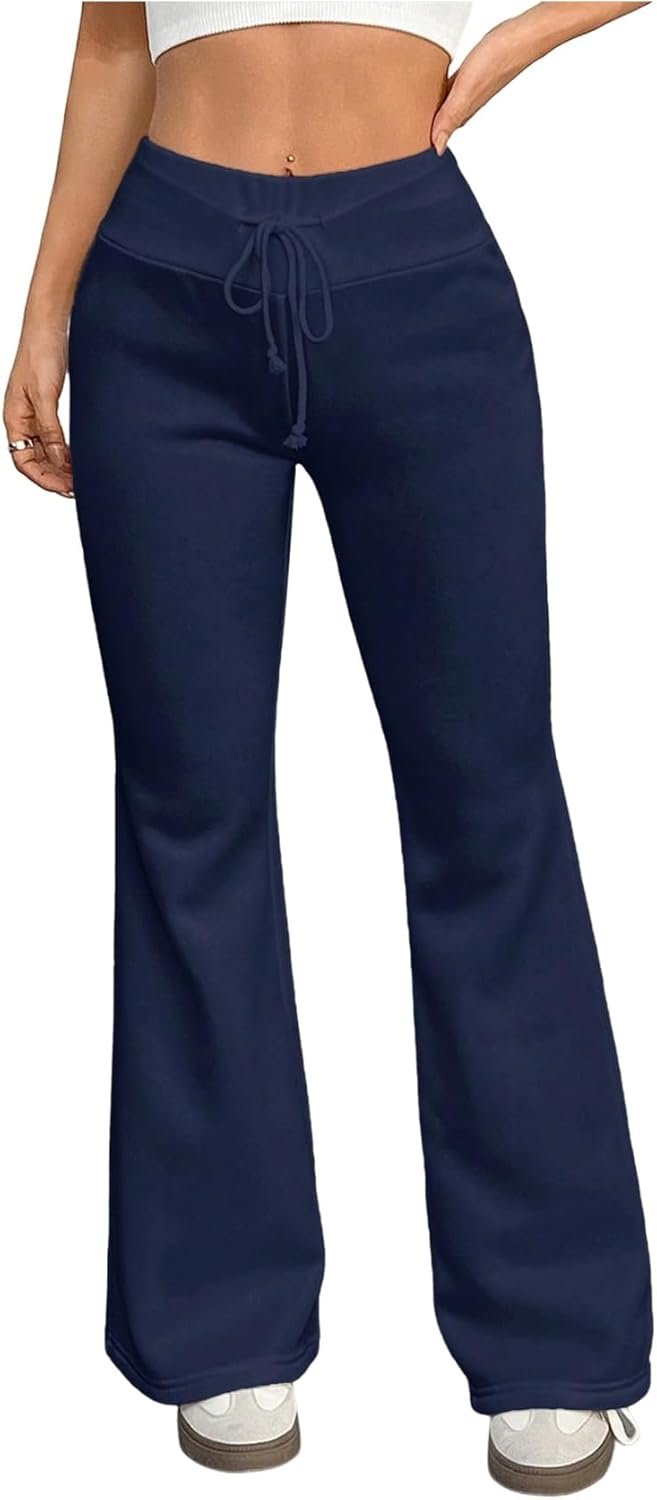 Petite Pants for Women Drawstring Elastic Waist Flare Sweatpants Casual Athletic Bell Bottom Pants Winter Outfits