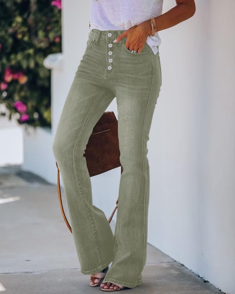 Women's Stretch Flare Jeans High Waisted Bootcut Bell Bottom Button Fly Denim Pants - Image 2