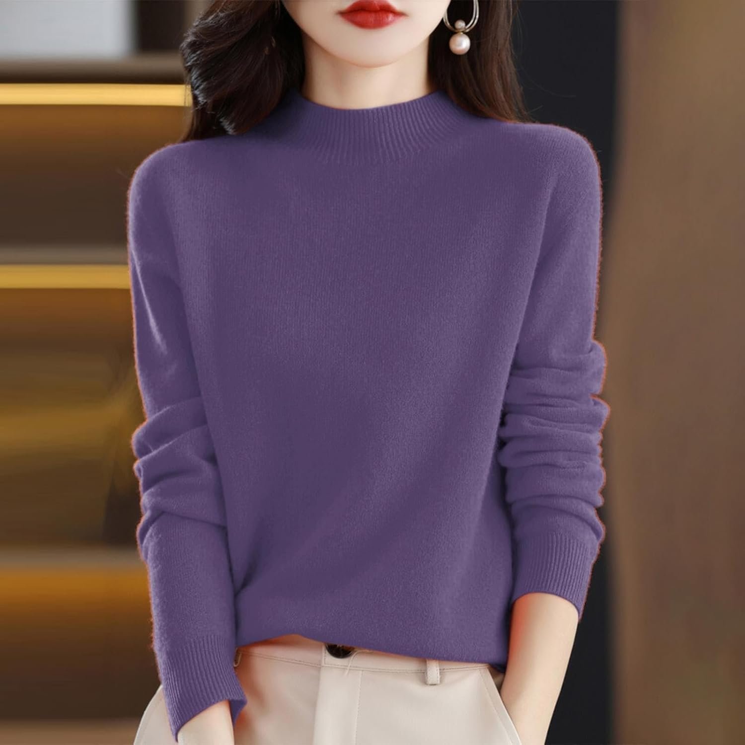 Cashmere Sweaters for Women Half Turtleneck Long Sleeve Jumper Knitted Pullover Warm Cashmere Sweater Top - Image 2