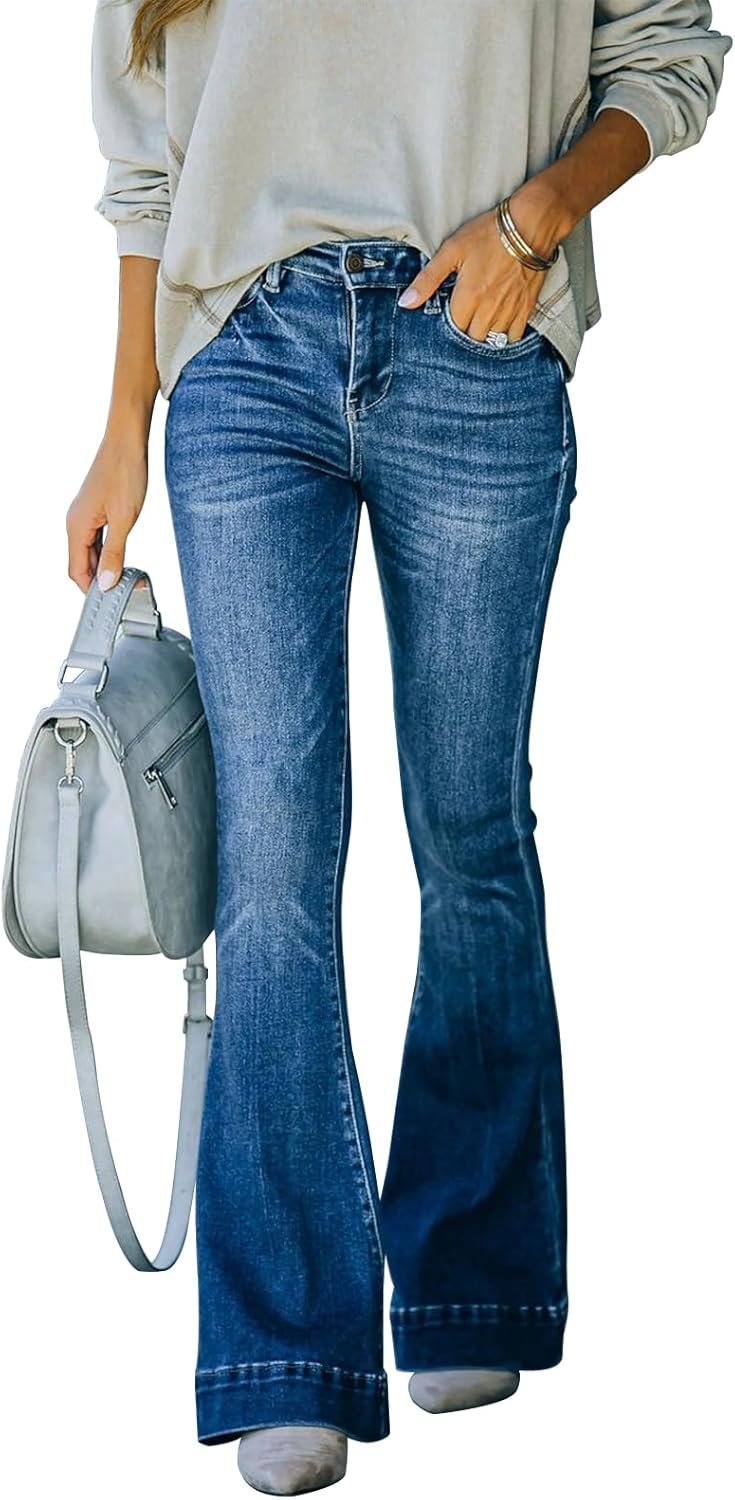 Women's Flare Bell Bottom Jeans High Waisted Wide Leg Bootcut Jeans Stretchy Denim Pants