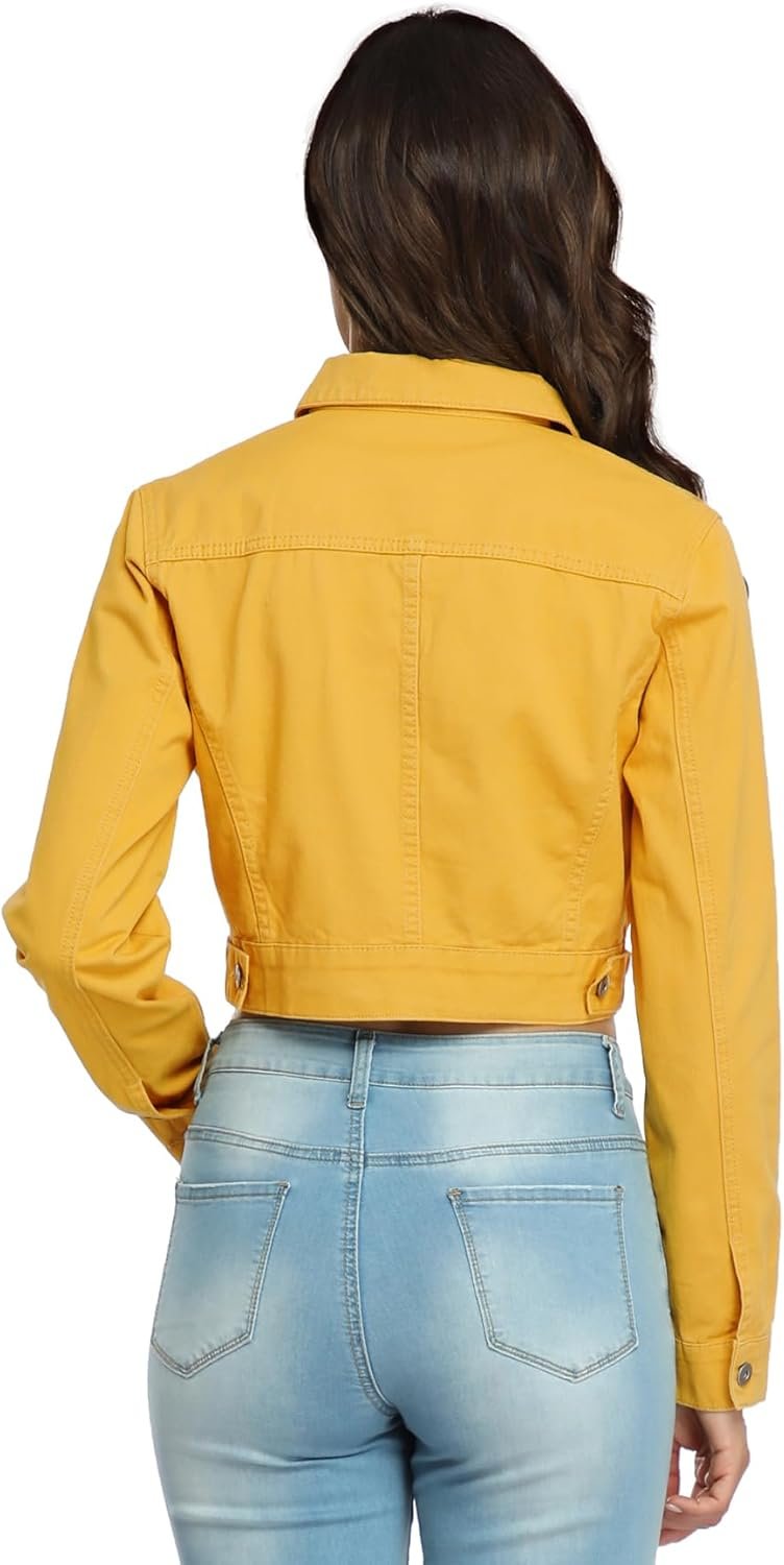 Women's Cropped Jean Jacket Long Sleeve Basic Button Down Casual Vintage Washed Short Denim Jacket with Pockets - Image 2