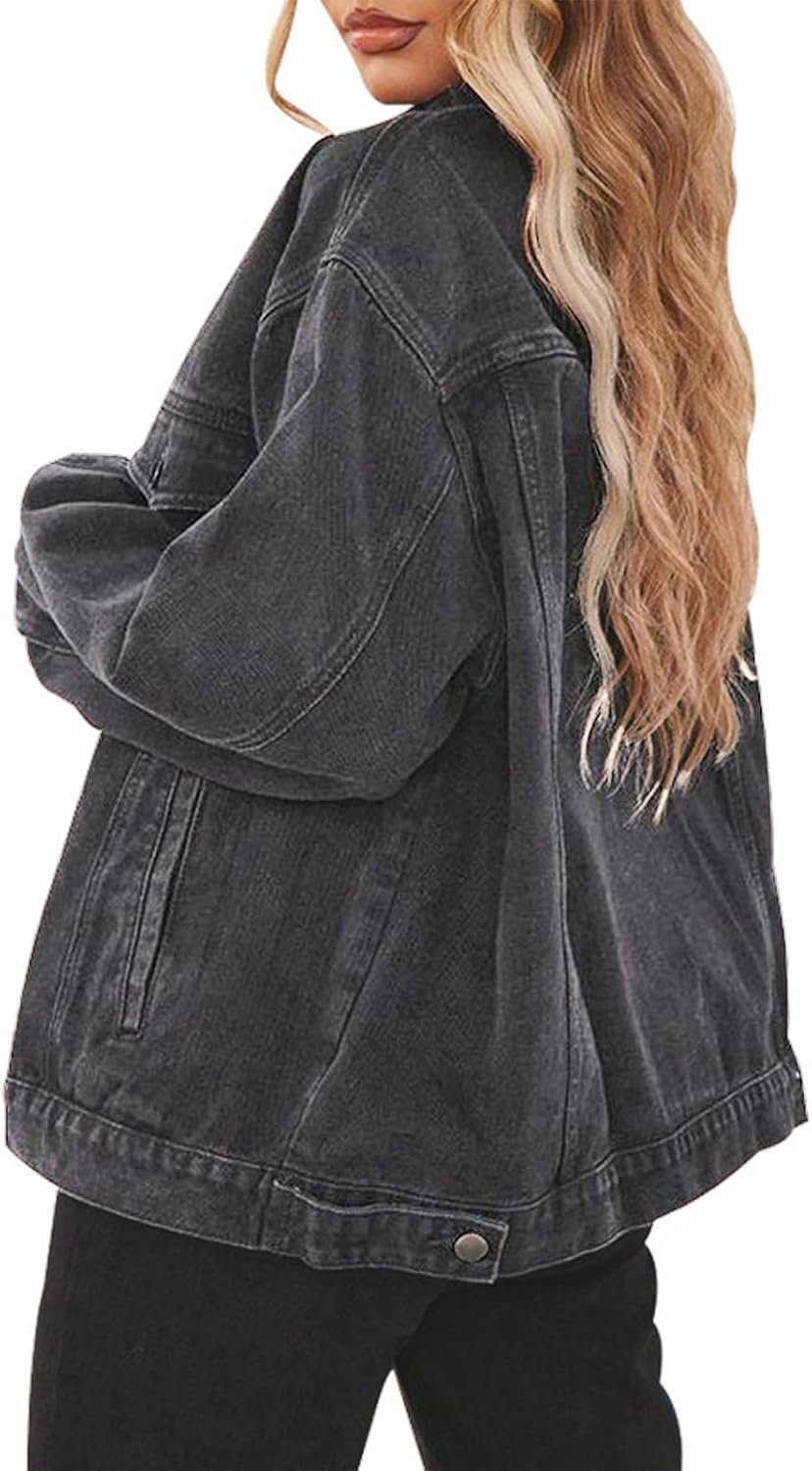 Jean Jacket for Women Distressed Long Sleeve Oversized Denim Trucker Jackets Coat - Image 2
