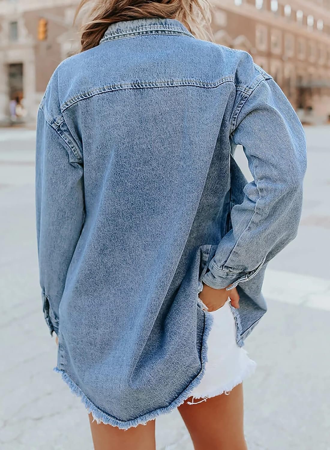 Women's Oversized Denim Jacket Casual Long Sleeve Denim Shirts Distresse Jean Jacket 2025 Spring Outfits - Image 2