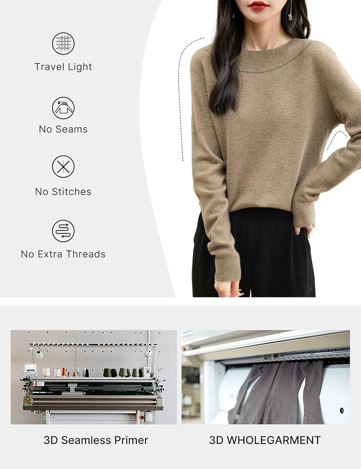 Women's 100% Merino Wool 2025 Fall Winter Ready to Wear Long Sleeve Seamless Knit Crewneck Sweater - Image 2