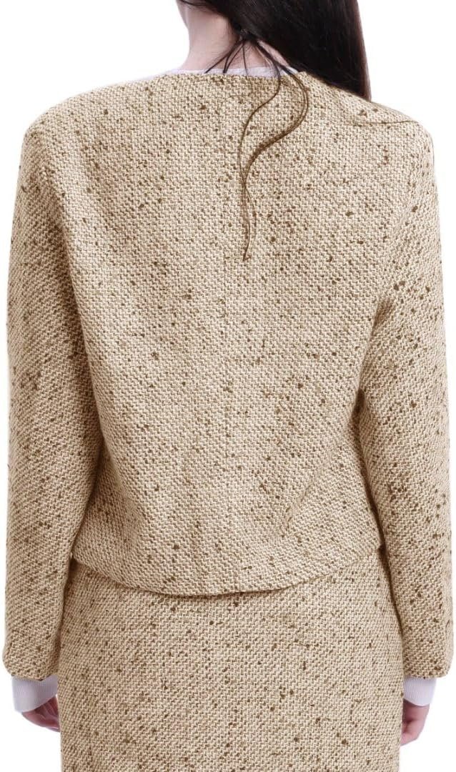 Women's Wool Cropped Tweed Jacket Blazer Button-up Slim Fit with Pockets - Image 2