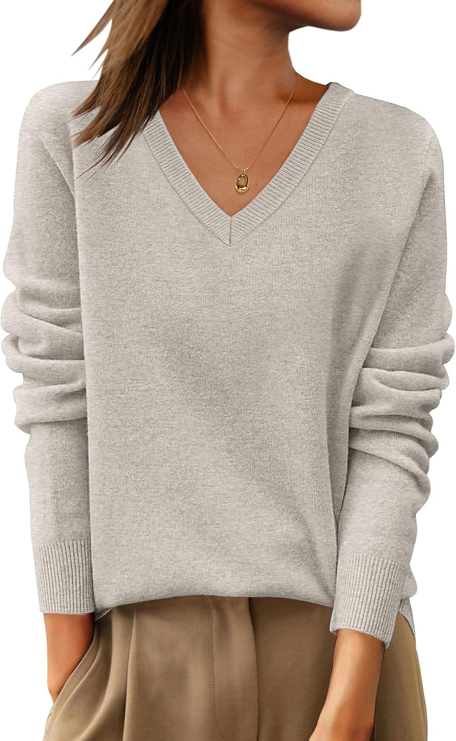 Womens 100% Wool Sweaters V Neck Long Sleeve Work Business Casual Basic Pullover Sweater Tops 2025 Fall Outfits