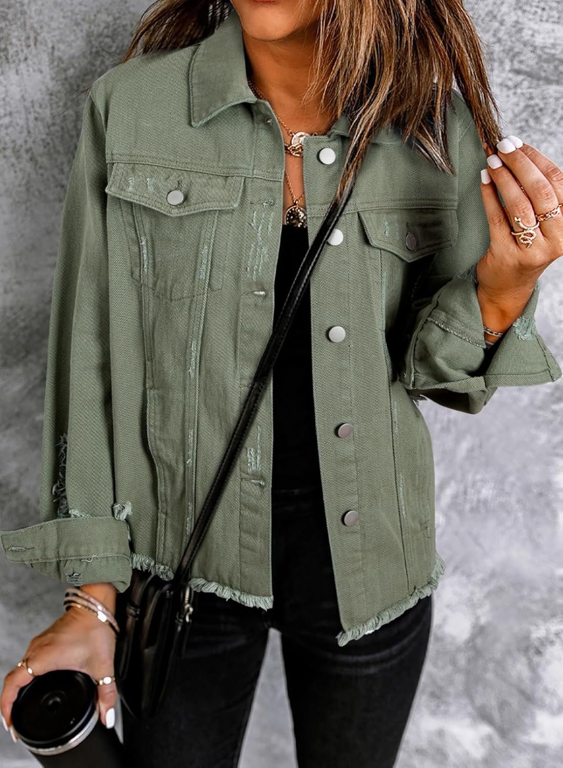 Womens Boyfriend Washed Crop Denim Jean Jacket Coat - Image 2