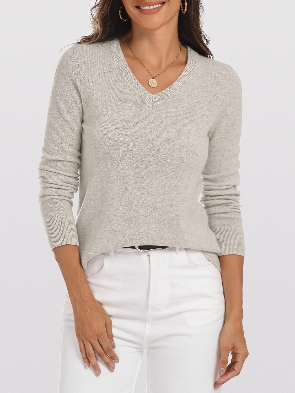 Womens 100% Wool Sweaters V Neck Long Sleeve Work Business Casual Basic Pullover Sweater Tops 2025 Fall Outfits - Image 2